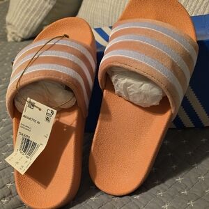 Adidas Adilette Slides in Pink and White